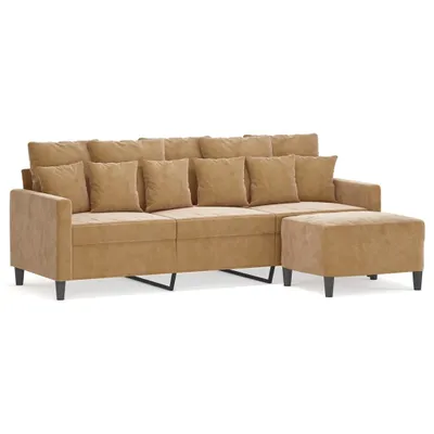 Image de Canapé à 3 places avec repose-pieds Marron 180 cm Velours