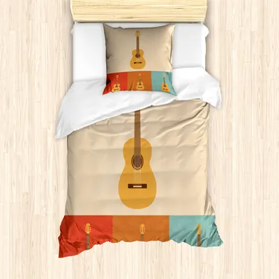 Produktbild von ABAKUHAUS Gitarre Mantele, Akustische Gitarren Retro, Milbensicher Allergiker geeignet mit Kissenbezügen, 135 cm x 200 cm - 80 x 80 cm, Mehrfarbig
