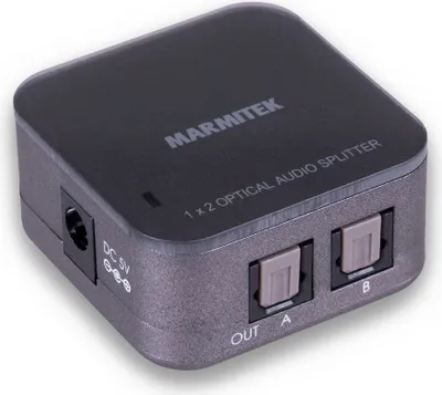 Produktbild von Toslink Splitter - Marmitek Split TS12 - Audio Verteiler - Optisches - 1 ein / 2 aus - 192 kHz sampling rate - Dolby Digital - DTS - SPDIF Weiche - keine Qualitätsverlust durch eingebaute Verstärker