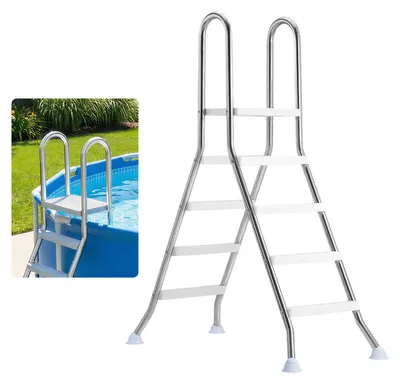 Image de Échelle de piscine VEVOR en acier inoxydable, capacité de charge de 150 kg, échelle d'accès à cadre en A, échelle de sécurité pour piscines hors sol d'une profondeur de 125 cm, aide à l'accès avec 3 marches antidérapantes et une plate-forme, couleur argent