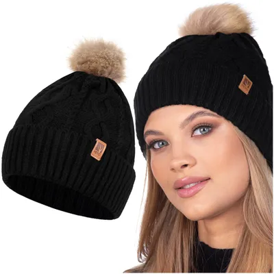 Immagine prodotto di Cappello donna invernale HEYO con pompon e fodera in pile nero taglia unica