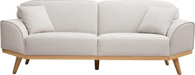 Produktbild von Miliboo - Skandinavisches Sofa aus beigem Stoff mit Samteffekt und hellem Holz 3-Sitzer FREEMA