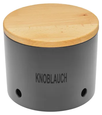 Knoblauchtopf aus Polymer, antrazit, Ø 15,6 cm, mit Buchenholzdeckel