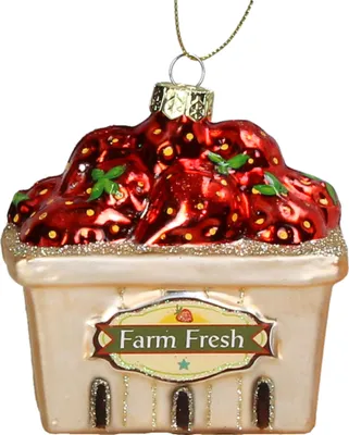 Produktbild von Christbaumschmuck Glas 8,3cm Erdbeerkiste Figur Rot / Gold