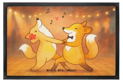 Produktbild von Mr. & Mrs. Panda Bodenvorleger Füchse Salsa tanzen Design 50 x 75 cm - Weiß - Geschenk, fußmatte, Fussmatte, Tanzschule, Schmutzfangmatte, Tanzkurs, Fußabtreter