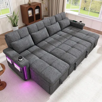 Produktbild von STILVORA Ecksofa mit Schlaffunktion und 2 Stauraum-Chaiselongues, Schlafsofa mit LED-Beleuchtung und USB/Type-C-Anschluss, U-Sofa mit verstellbarer Rückenlehne und Seitentasche