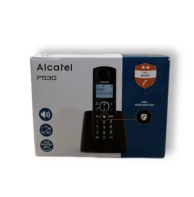 Produktbild von Alcatel Schnurloses Telefon F530, erweiterte Anrufblockierung, großes Display mit Hintergrundbeleuchtung, Kunststoff, Schwarz, 16,8 x 6,8 x 12,8 cm, 89% recycelter Kunststoff