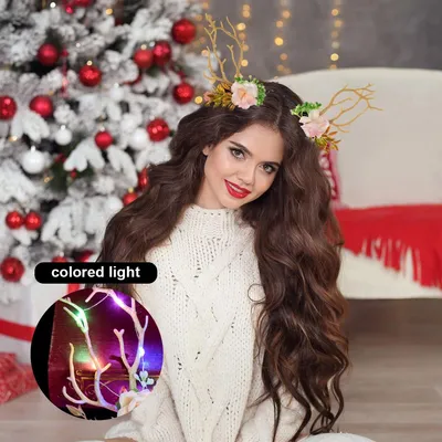 Produktbild von Leuchtendes Elchgeweih-Stirnband, Glitzer-Stirnband, Girlanden-Stirnband, Weihnachts-Kopfschmuck