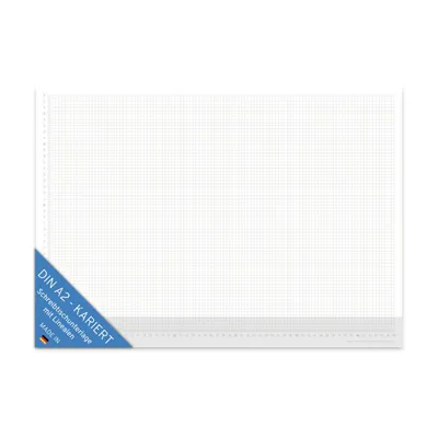 Produktbild von PuK Karierte Papier-Schreibtischunterlage mit Kantenschutz | DIN A2 | seitlich abgedrucktes Lineal | 30 Blatt zum Abreißen | mathematisches Papier