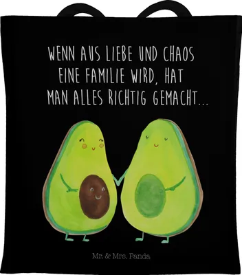 Produktbild von Mr. & Mrs. Panda Tote Bag Avocado Pärchen - Schwarz - Geschenk, Liebe, Jutebeutel, Kinder, Tasche, Shopping, Schwangerschaft, Uni, Laptoptasche, Hochzeit