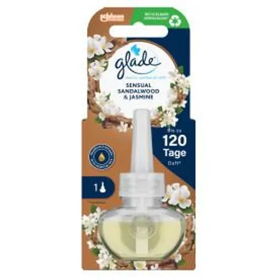 Produktbild von Glade electric scented oil Nachfüller, elektrischer Raumduft mit Duftöl, Sensual Sandalwood & Jasmine, 1er Pack (1 x 20 ml)
