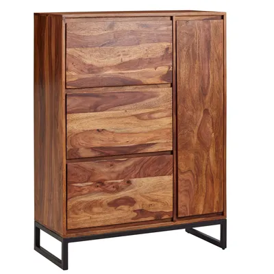 Produktbild von WOHNLING Schuhschrank Sheesham Massivholz 88x120x40 cm Schuhregal Geschlossen Schuhkommode Flurschrank mit Ablage Schuhaufbewahrung Flurkommode