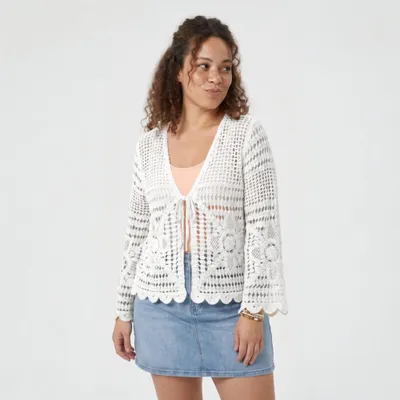 Produktbild von Strickjacke Damen Sommerjacke Häkellook 42 44 46 leichter Cardigan zum binden