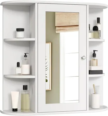Immagine prodotto di Mobile da bagno con specchio - Mobile sospeso - MDF - Ripiano - 60x16x58 cm - Da montare - Bianco