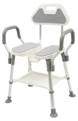 Produktbild von Duschstuhl - Höhenverstellbarer Duschsitz mit Rückenlehne und Armlehnen - Aluminiumgestell - Belastbar bis 150 kg - Für Senioren, Schwangere und Behinderte - Grau