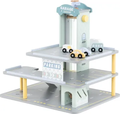 Image de Parking en bois avec 3 étages & 4 voitures & ascenseur parking garage garage jouet pour enfants à partir de 3 ans.