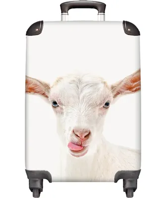 Produktbild von NoBoringSuitcases.com® Kufr Příruční zavazadlo Kufr na kolečkách Malý cestovní kufr na 4 kolečkách - Koza - Jazyk - Bílý - Děti - Kabina Velikost < 55x40x23 cm a 55x40x20 cm - Foto kufr - Kabinový kufr - Palubní zavazadlo - Dětský kufr - Dětský vozík.