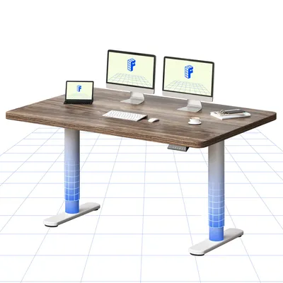 Image de Bureau réglable en hauteur FLEXISPOT CylineX 140 x 80 cm avec pieds élégants arrondis, plateau monobloc de 25 mm, capacité de charge de 80 kg, marron