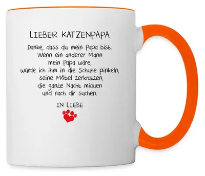 Produktbild von Spreadshirt Lieber Katzenpapa Geschenk Tasse Zweifarbig, One size, Weiß/Orange