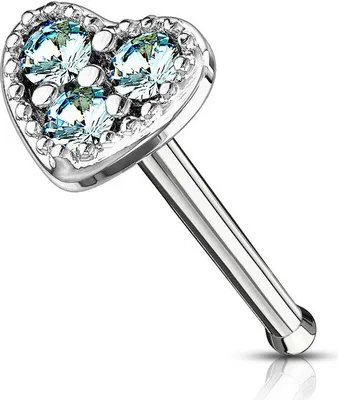 Produktbild von Nasenpiercing Stecker Herz Heart Nasenstecker Stift Nasen Piercing Zirkonia Kristalle Autiga® silber-aquamarin