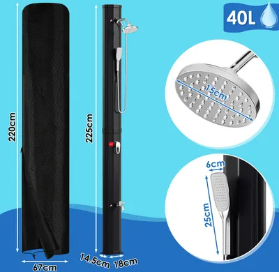 Produktbild von Jopassy Solardusche Pooldusche Gartendusche 40L mit Schutzhaube und Handbrause Campingdusche bis zu 60°C Regendusche Außendusche Camping Pool