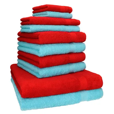 Produktbild von Betz 10-tlg. Handtuch-Set PREMIUM CLASSIC 2 Duschtücher 4 Handtücher 2 Gästetücher 2 Seiftücher  Farbe: rot & türkis