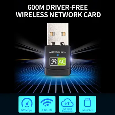 Zdjęcie produktu dla Karta sieci bezprzewodowej 600 Mb/s bez sterowników, dwuzakresowa (2,4 GHz + 5 GHz), karta sieci bezprzewodowej USB, adapter WiFi USB do komputerów stacjonarnych i laptopów