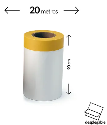 Image de Film de protection avec ruban adhésif - Protection pour travaux de peinture - Plastique - 90 cm x 20 m - 6 rouleaux - Transparent