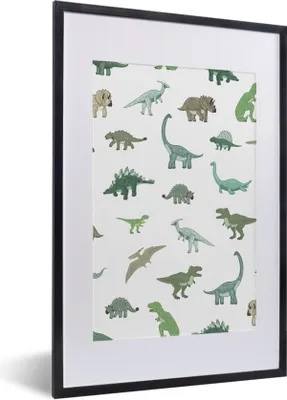 Produktbild von MuchoWow® Gerahmtes Poster Dinosaurier - Grün - Jungen - Braun - Kind - Muster 40x60 cm - Poster mit Schwarzem Bilderrahmen Wandposter Rahmen Foto Bilder - Poster in Rahmen