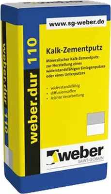 Zdjęcie produktu dla weber.dur 110 Tynk wapienno-cementowy 1mm, naturalny szary 30kg
