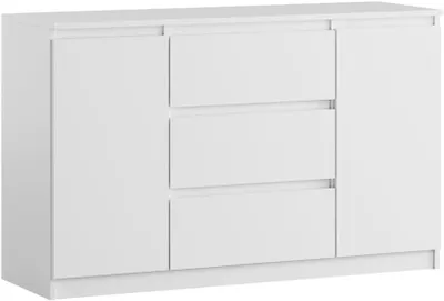 Zdjęcie produktu dla Komoda YUMEBLY z 2 drzwiami i 3 szufladami | 120x75x40 cm | Duża komoda do sypialni, salonu, biura, pokoju dziecięcego | Biała