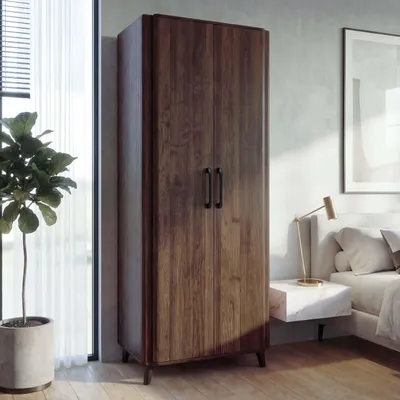 Immagine prodotto di Armadio alto HWC-P42, guardaroba/armadio guardaroba, armadio porta abiti a 2 ante, 216x80x57 cm ~ effetto noce