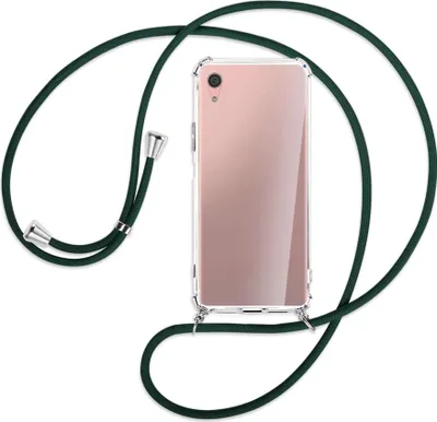 Produktbild von Handykette Backcover-Schutzhülle mit Band (Metall silberfarben) für Sony Xperia XA1 Plus - dunkelgrün