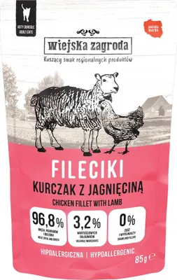 Image de Wiejska Zagroda Nourriture humide pour chats, filets de poulet et d'agneau, 85 g