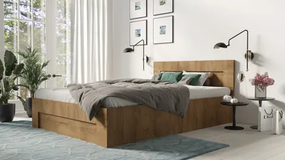 Obrázek produktu pro FURMEB24 - WER - Rm postele 180 x 200 cm s lamelovm rotem - Kovov rm postele s prostornou pruinou - Postel ve vzhledu deva - Dub Lefkas