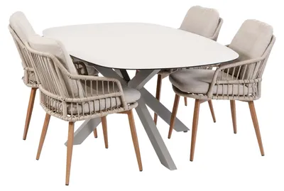 Produktbild von 5-teiliges Garten-Set | 4 Isabel Gartenstühle (Sand / Wood) | Malaga Gartentisch 180 x 115 cm (Camel)