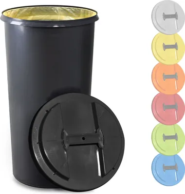 Produktbild von KUEFA BSC 60 Liter Müllsackständer, Mülleimer, Sammelbehälter mit Deckel und Befestigungsring für Gelben Sack (Grau)