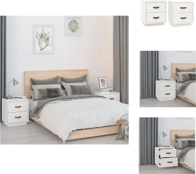 Produktbild von vidaXL Nachttische 2 Stk. Weiß 40x34x45 cm Massivholz Kiefer -  Nachttische