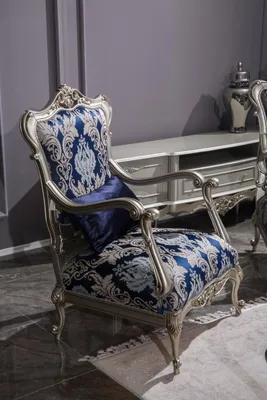Produktbild von Luxus Einsitzer Sessel Couch Polster Möbel Blau Blumenmuster Sofa Lounge Barock