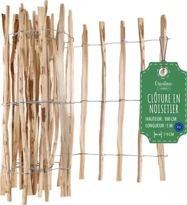 Image de Creative Home Clôture en Bois de Noisetier - 100 cm x 5 m Espacement de 7-9 cm