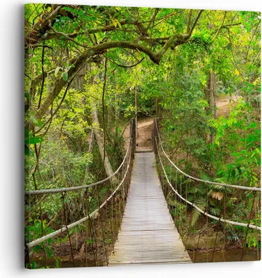 Produktbild von Bild auf Leinwand - Leinwandbild - Fußgängerbrücke Wald Abenteuer - 30x30cm - Wand Bild - Wanddeko - Leinwanddruck - Bilder - Kunstdruck - Wanddekoration - Leinwand bilder - Wandkunst - AC30x30-2678