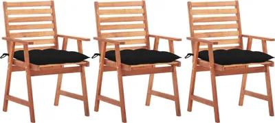 Produktbild von Garten-Essstühle 3 Stk. mit Kissen Massivholz Akazie