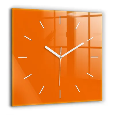 Produktbild von Wallfluent Große Wanduhr – Stilles Quarzuhrwerk - Uhr Dekoration Wohnzimmer Schlafzimmer Küche - Zifferblatt mit Striche - weiße Zeiger - 60x60 cm - Orange