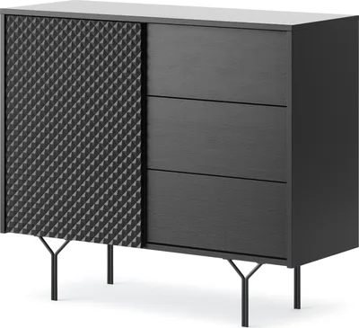 Produktbild von Kommode RAVEN KSZ97 mit 3 Schubladen und Türen mit Schwarze Füße Schrank Wohnzimmerschrank Schwarz Graphit