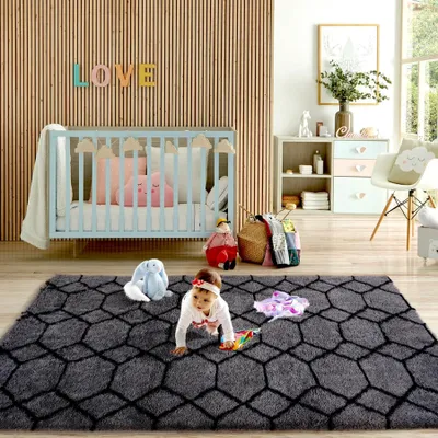 Imagen del producto de Alfombra de pelo alto, gris y , de 180x270 cm, antideslizante, para sala de estar
