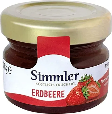 Produktbild von 60x SIMMLER Erdbeer-Konfitüre (feine Marmelade , je Glas 28 g)