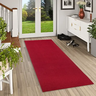 Produktbild von Luxus Läufer Hochflor Shaggy Teppich Velvet Weinrot, Größe:80x160 cm