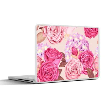 Produktbild von MuchoWow® Laptop Aufkleber Sticker Cover Rosen - Hortensien - Blumen - Rosa 32.5x23.5 cm - Sticker für Laptop - Selbstklebend