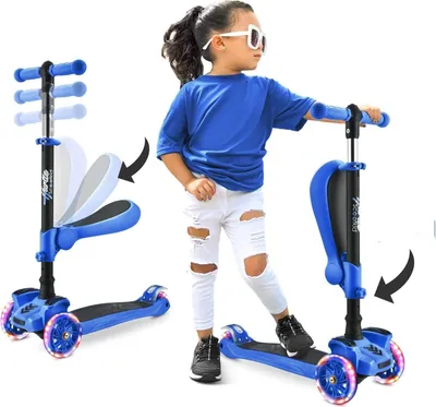 Produktbild von Hurtle Kinderscooter mit Klapp-& Abnehmbarem Sitz–Roller für Kinder mit Großen Rädern & LED-Lichtern– Stabiler 3-Rad Roller Indoor & Outdoor max. 60kg