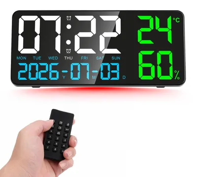Digitale LED-Wanduhr 38,1 cm, 7 Farben, Fernbedienung, Timer, Alarm